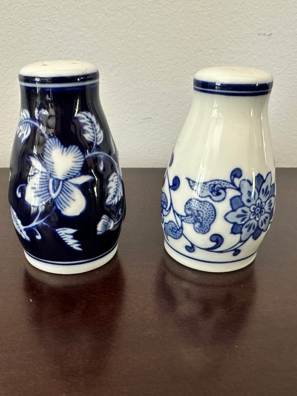 Pier 1 Ceramic Salt & Pepper Shakers~Blue & White~Floral~EUC